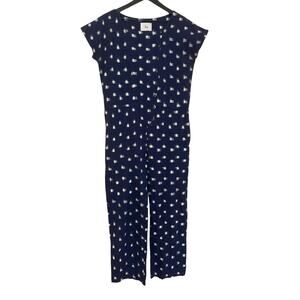 Loup Edie Ikat Jumpsuit Cotton Button Blue White Small